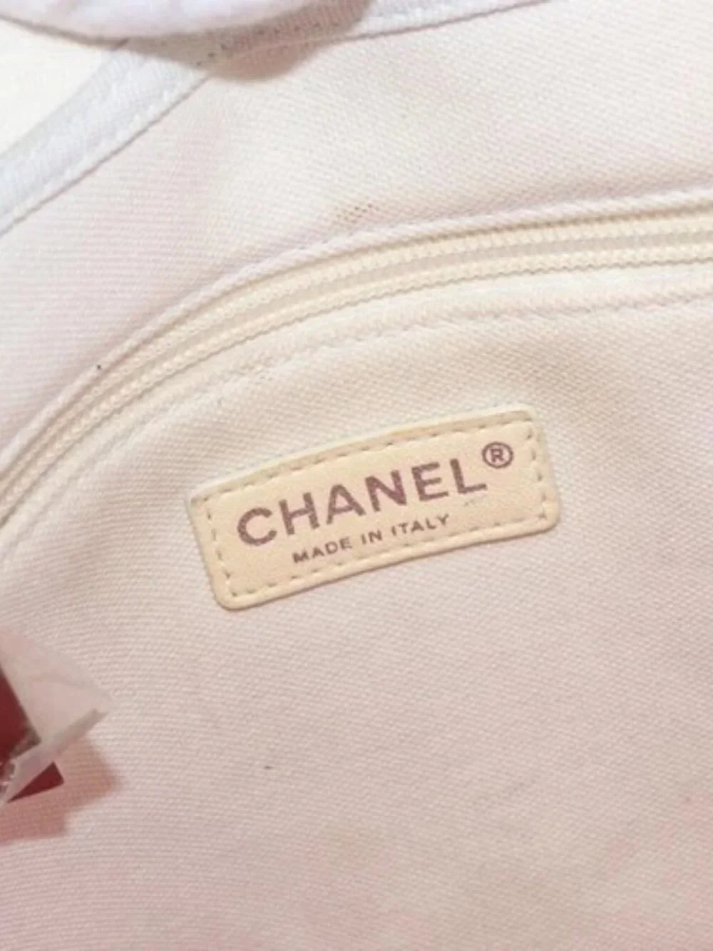 CHANEL Tote Bag Canvas White Silver CC Auth BA12534A